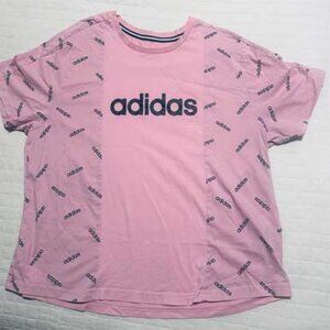 Adidas Cropped Logo Tee Pink All-Over Print XL Oversized Athleisure